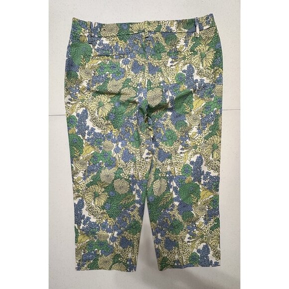 Talbots Perfect Crop Breezy Floral Green‎ Blue Yellow White Capri Stretch Sz 12 - Picture 2 of 7